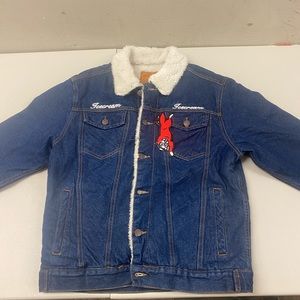 Ice Cream Running dog Denim Jacket with fur